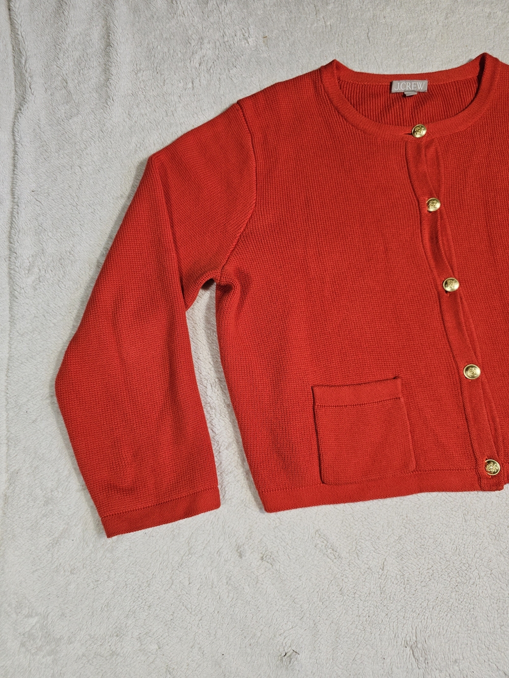 J. Crew Red Cropped Crewneck Cardigan with Gold Buttons. - Picture 5 of 13